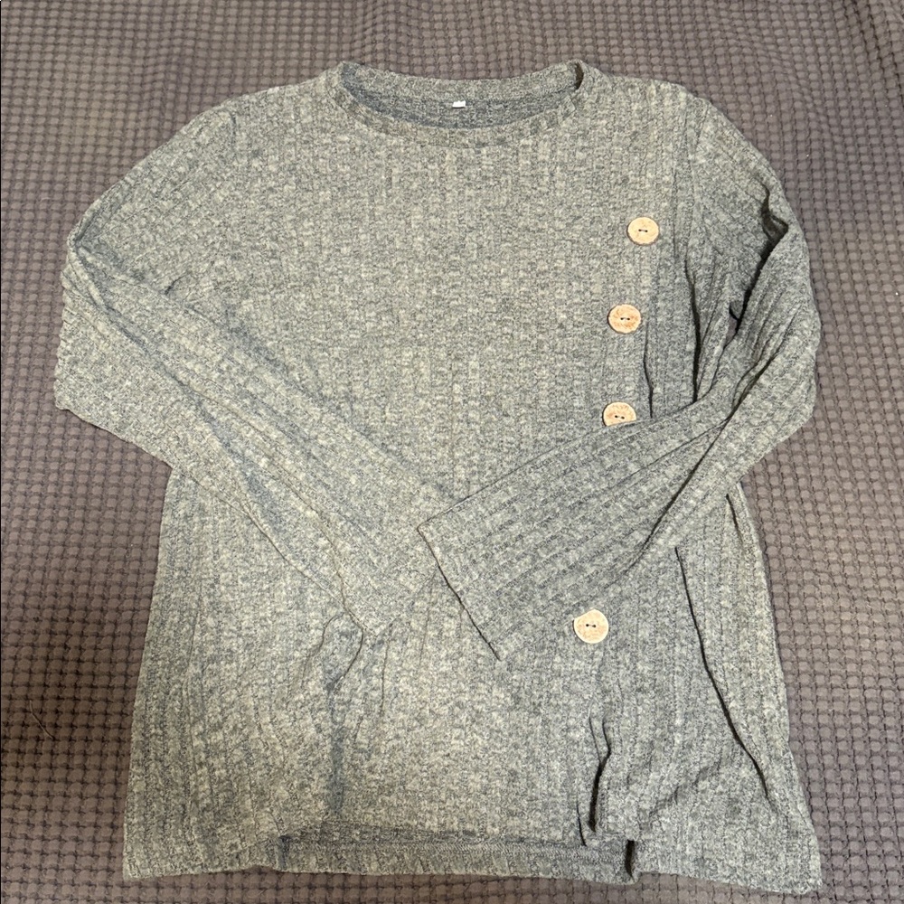 Green Sweater with Button Accents